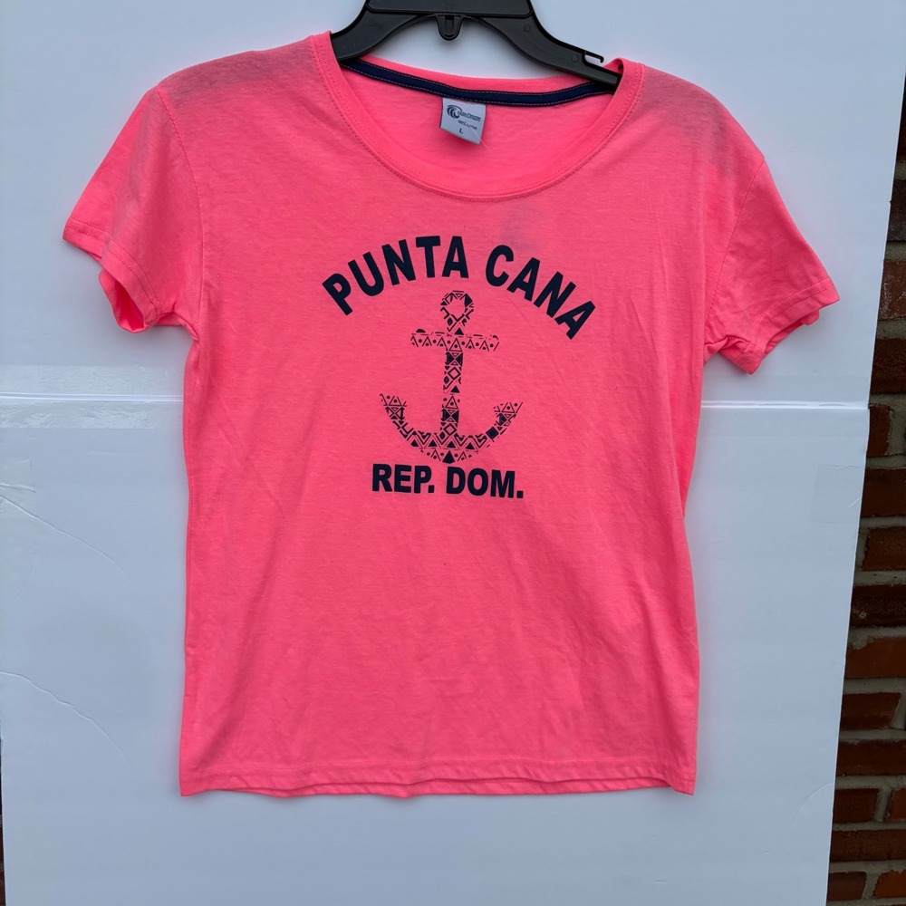 Ocean Dream Punta Cana Rep Dom Anchor Graphic T-Shirt Neon Pink Large NWT